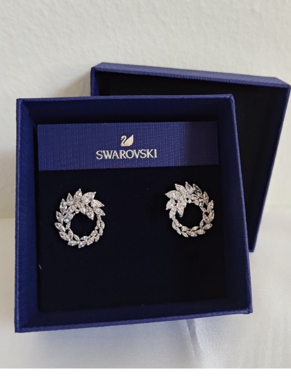 Swarovski Louison Rhodium plated Crystal Wreath Earrings in Silver Tone